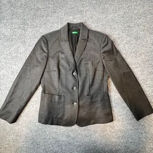 BENETTON Women Charcoal Gray Wool Blend Blazer Jacket Size 44 Italy